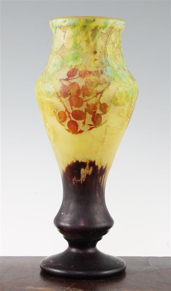 A Daum cameo and vitrified glass vase, c.1910, 33.5cm